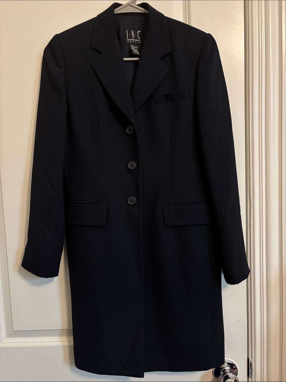 INC International Concepts Black Long Single-Breasted Trench Coat 2P #152J